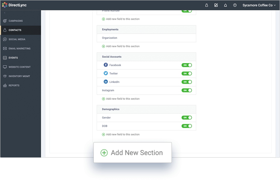 Adding new sections in Custom Fields