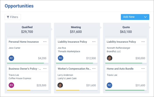 Screenshot of a CRM sales pipeline by using DirectLync's CRM software