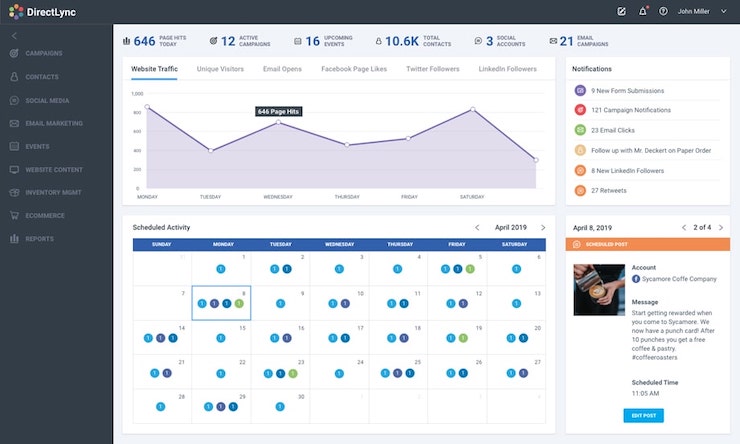 Screenshot of the DirectLync digital marketing platform user interface